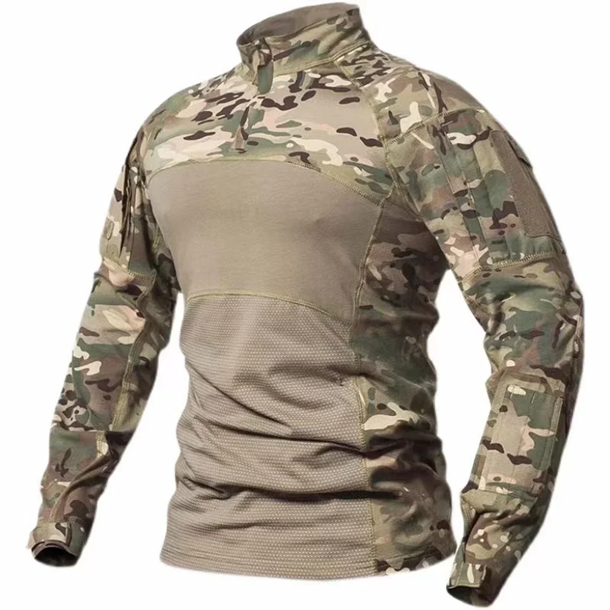 

Outdoor Tactical Shirts Men Long Sleeve Tops Combat Shirt Camo 1/4 Zipper Ripstop Elasticity Hiking T-shirts Hunting Clothes