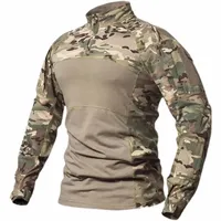 Outdoor Tactical Shirts Men Long Sleeve Tops Combat Shirt Camo 1/4 Zipper Ripstop Elasticity Hiking T-shirts Hunting Clothes