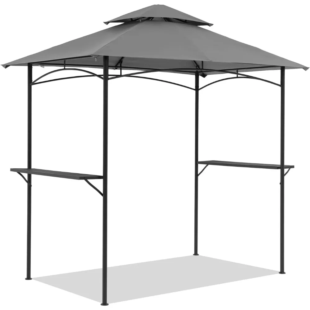 Gazebo para parrilla, 8'x 5', patio al aire libre, patio trasero, refugio para parrilla de barbacoa, dosel suave de doble nivel con marco de acero y contadores de barra