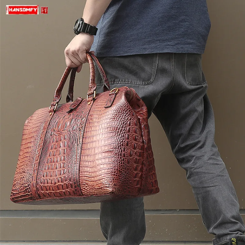 

2024 Retro Genuine Leather Men's Handbags Crocodile Pattern Shoulder Messenger Bag Duffel Laptop Bag Diagonal Crossbody Bags Big