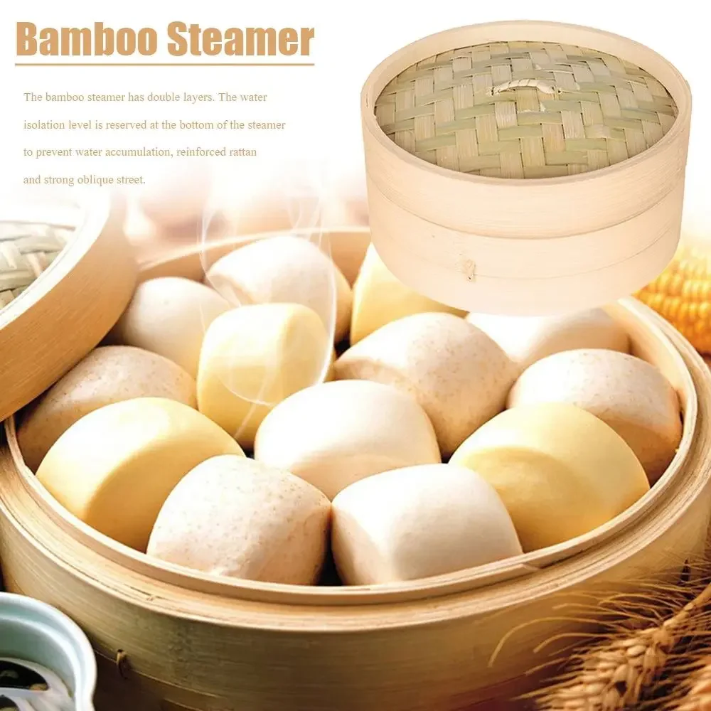 10/15/20cm Cooking Bamboo Steamer Dumpling Food Steamer with Lid Cookware Steam Pot Kitchen Cooking Tools