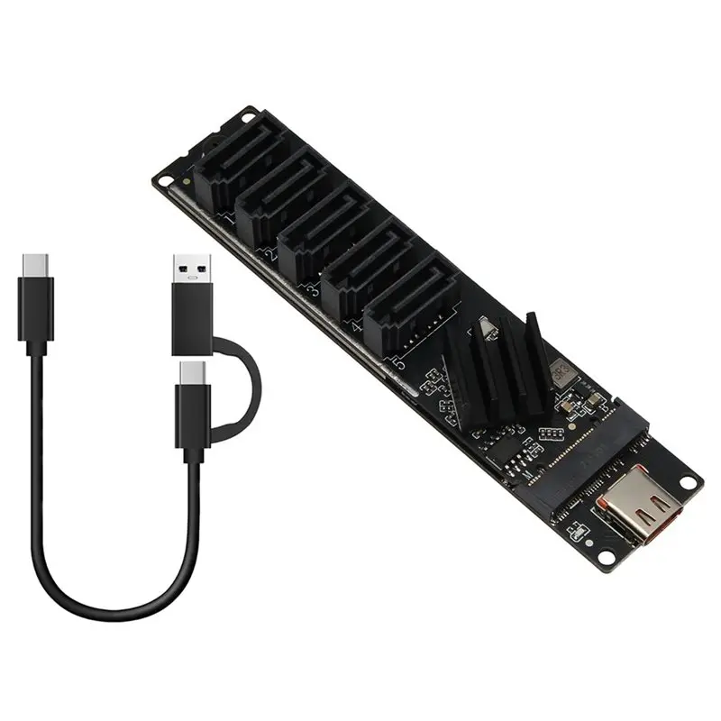Erweiterungskarte USB 3.0 Typ-C auf 5-Port SATA 3.0 USB3.2 Gen1 5 Gbit/s JM575+ JMS580 für 2,5-Zoll 3,5-Zoll SATA SSD HDD