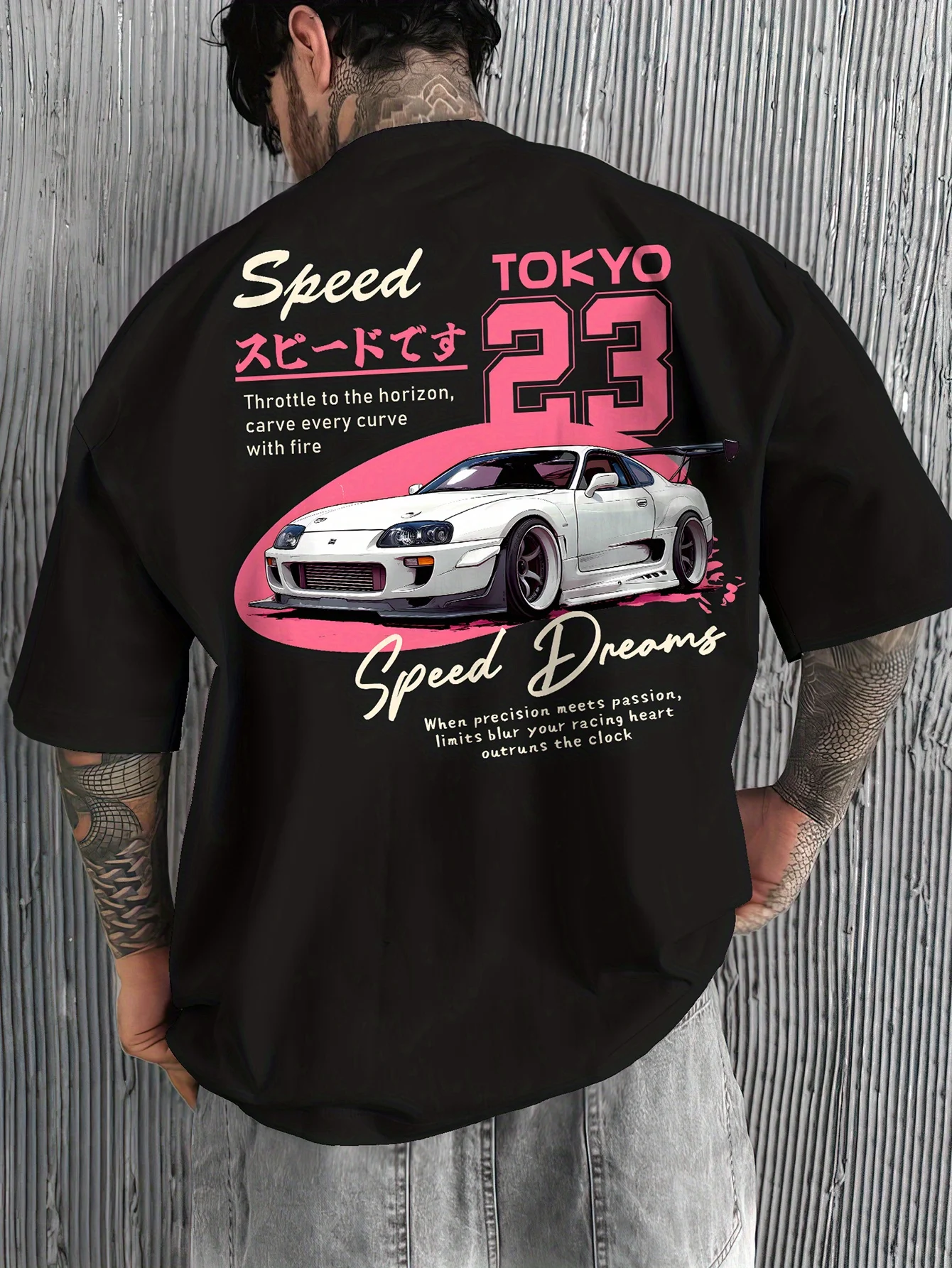 Punk Tokyo Racing Pattern Sport Print 100% Cotton Men's T-Shirt for Summer Automobile Enthusiast Round-neck Casual Shirt