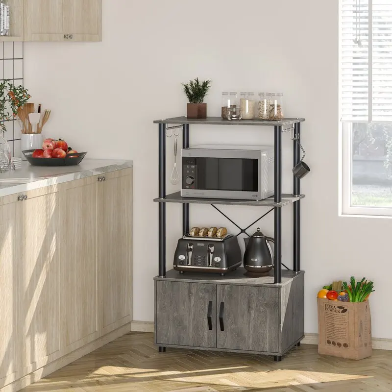 Industrial Style Display Steel Frame Wood Kitchen Bakers Rack with Storage in Dining Room