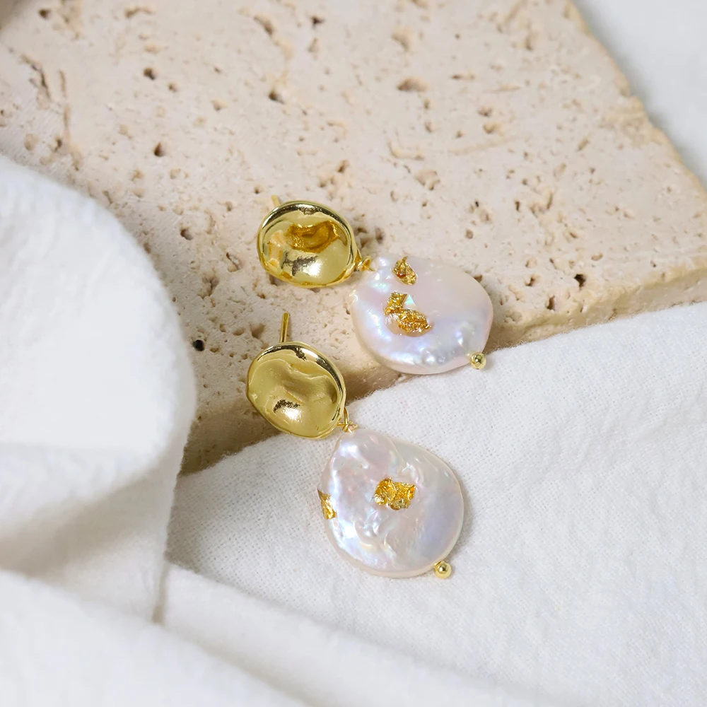 

Natural Freshwater Baroque Pearl Inlaid Gold Earrings Korean Women's Luxury Jewelry Fashion Women's and Girls' Gifts GE1554