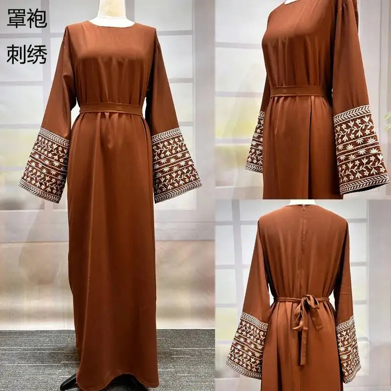 

2026 Muslim Fashion Elegant Cardigan Embroidered Belt Dress Pocket Robe Japanese Modest 2026 Summer Dress Robe Vestido Women