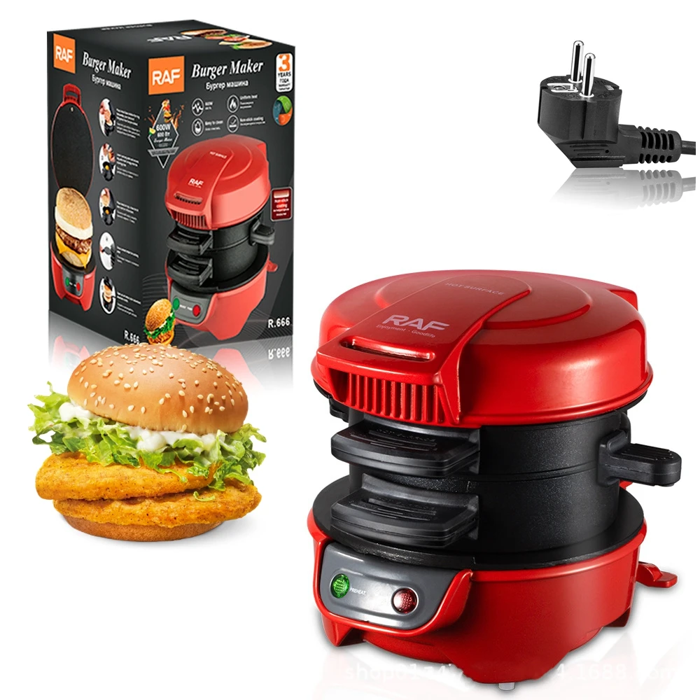 

Household Burger Sandwich Maker 600W Multifunctional Breakfast Waffle Machine Toaster Bread Baking Machine with Egg Cooker Pan