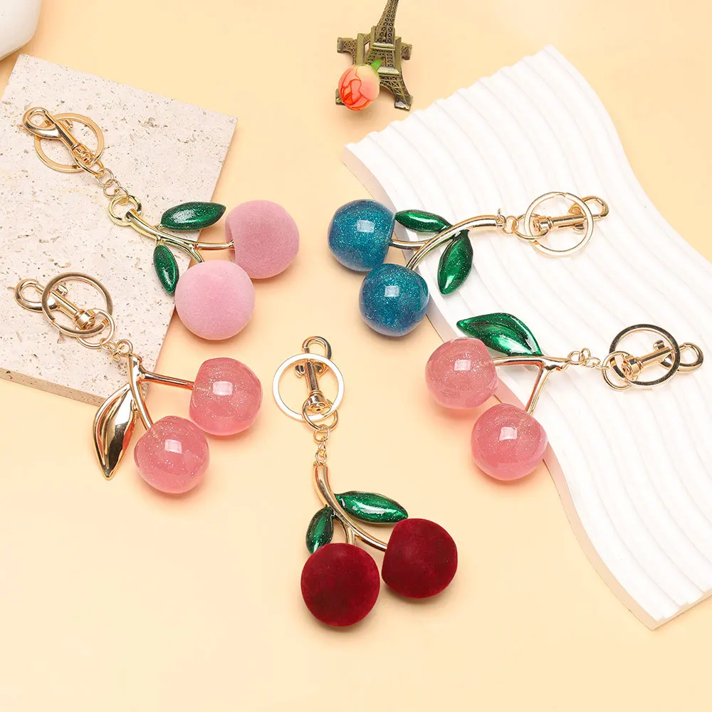 Portachiavi alla moda con ciliegia rossa, frutta estiva, ciliegie, portachiavi con ciondolo per donna, uomo, borsa per gioielli, accessori regalo