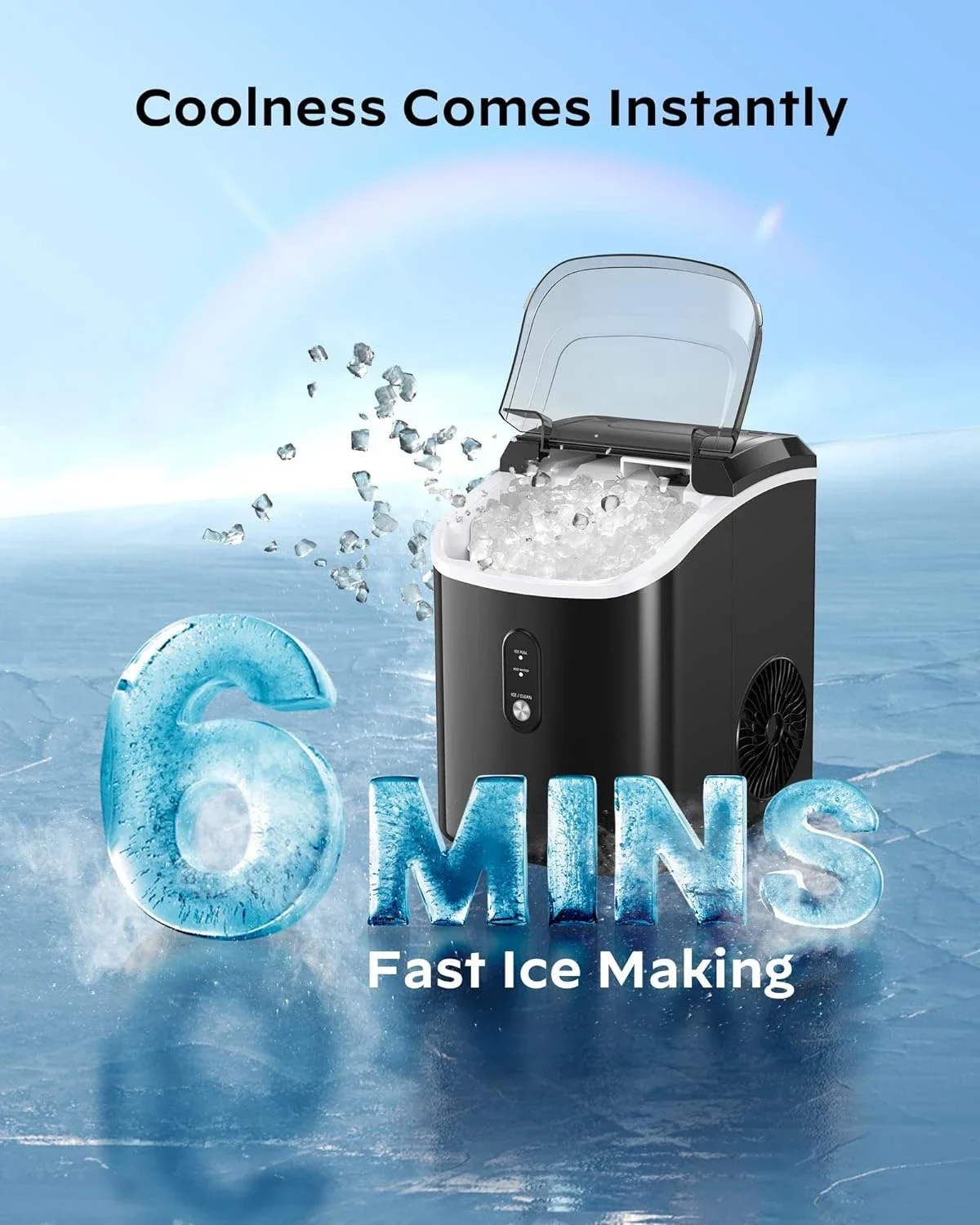 Eficiente Nugget Ice Maker para bancada, 33lbs/24h Capacidade, Pebble Ice Maker Machine, perfeito para cozinha