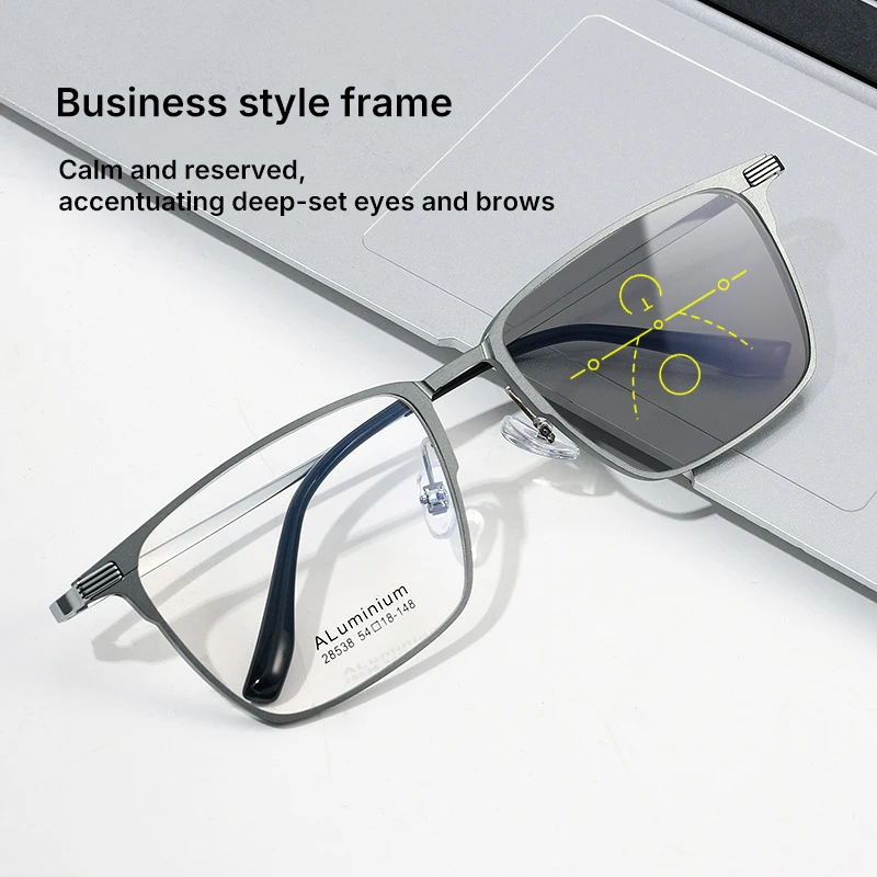 VICKI Minimalist Business Geometric Men's Progressive Multifocal Photochromic Anti Blue-ray Glasses Customizable Prescription
