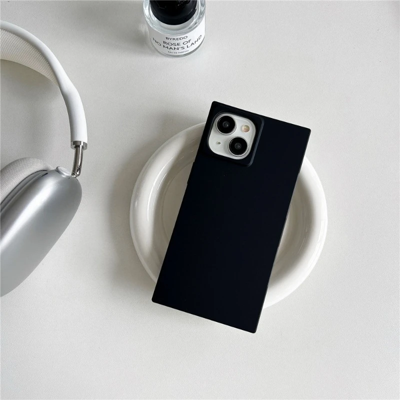 

Pure Black Misty Square Phone Case for IPhone17 15 16Promax 14 Pro 13 Promax IMD Soft Full Soft TPU Cover Body Shell Protection