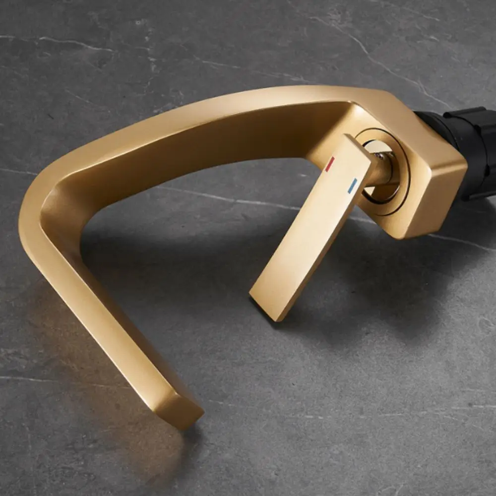 

Matte Golden White Basin Faucet Brushed Gold Single Handle Mixer Tap Hot Cold Water Contemporary Design Deck Mounted Faucet