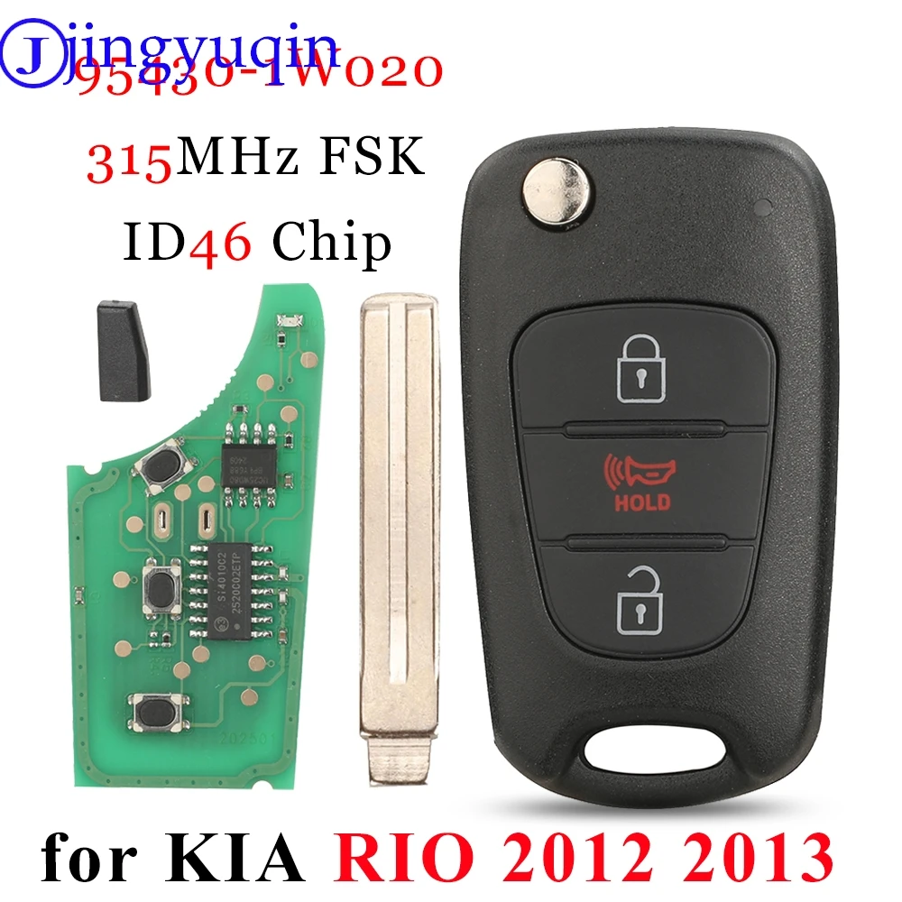 jingyuqin Flip Remote Car Key Fob Control For Kia Rio 2012-13 95430-1W020 ID46 Chip 315MHz FSK P/N:TQ8-RKE-3F02 5074A-RKE-3F02