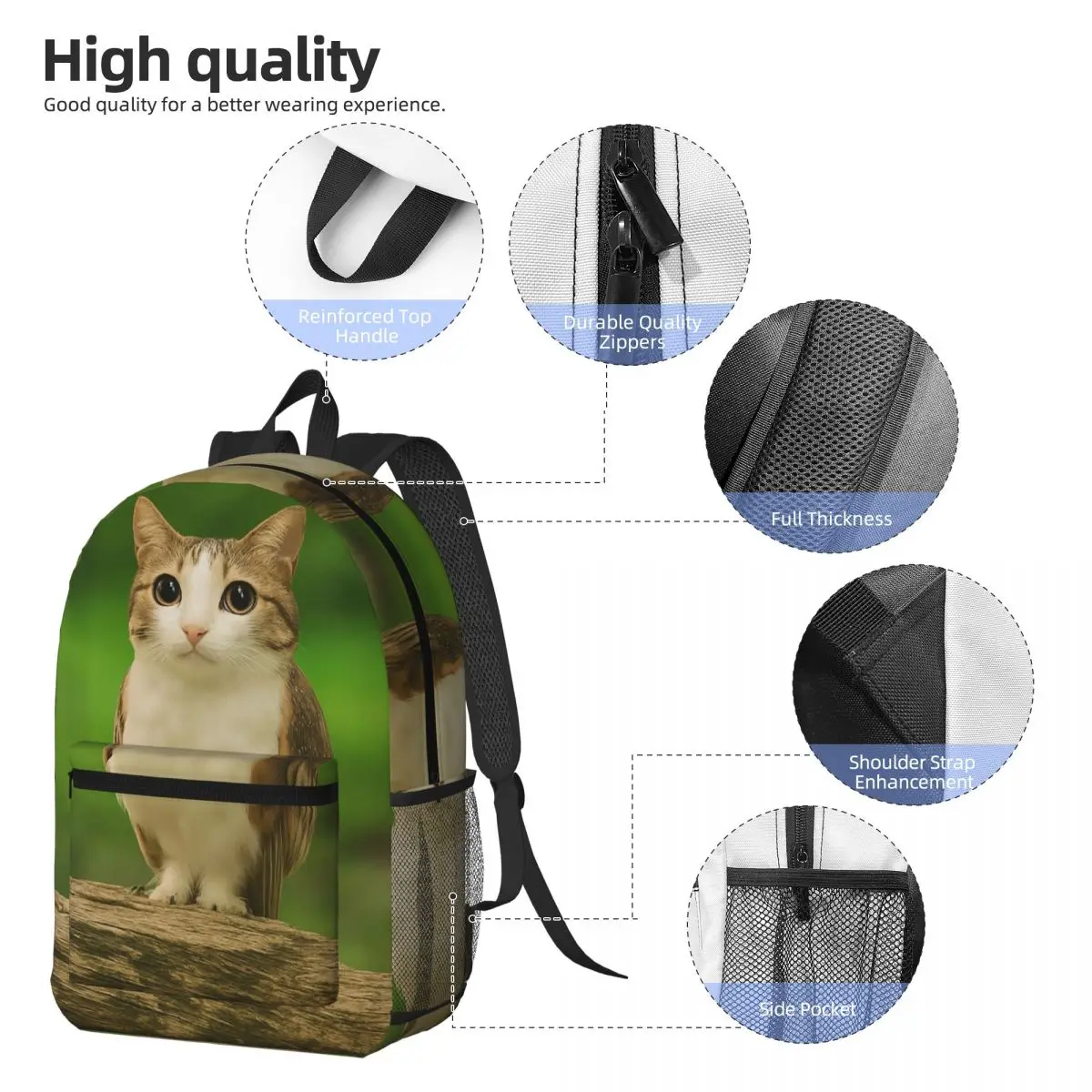 Meowl Cat Owl Funny Internet Trendy Meme Backpack Daypack Large Capacity Kids BookBag School Bag Shoulder Bags for Men Women