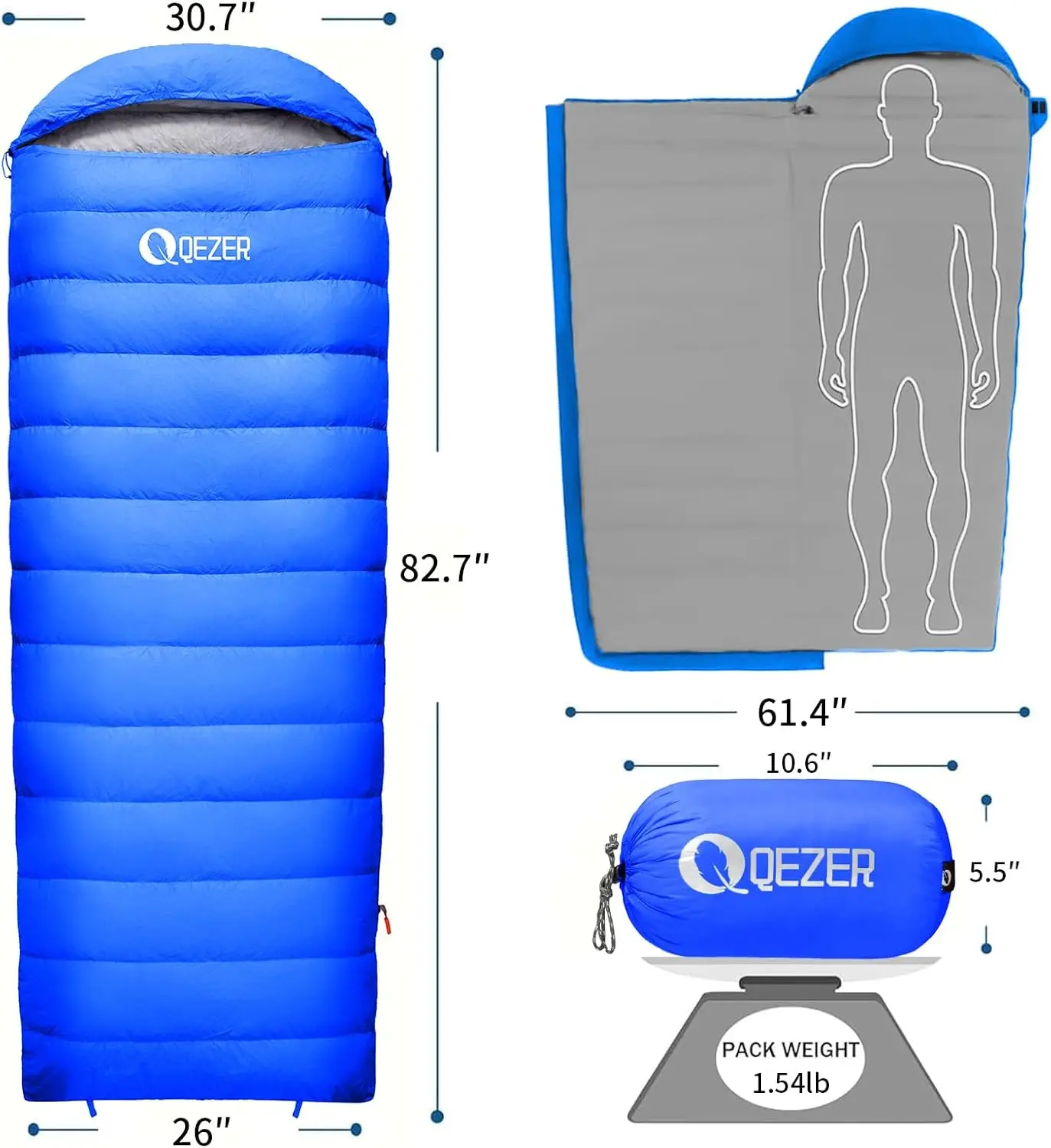 Down Sleeping Bag for Adults, 600 Fill Power, Ultralight & Compact with Compression Sack for Backpacking, Camping, Hiking