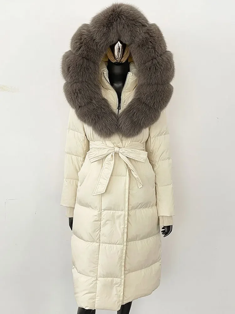 MENINA Winter Thickened Warm 90% White Goose Down Jacket with Naturally Enlarged Fox Fur Collar New Hot-selling Women Clothing