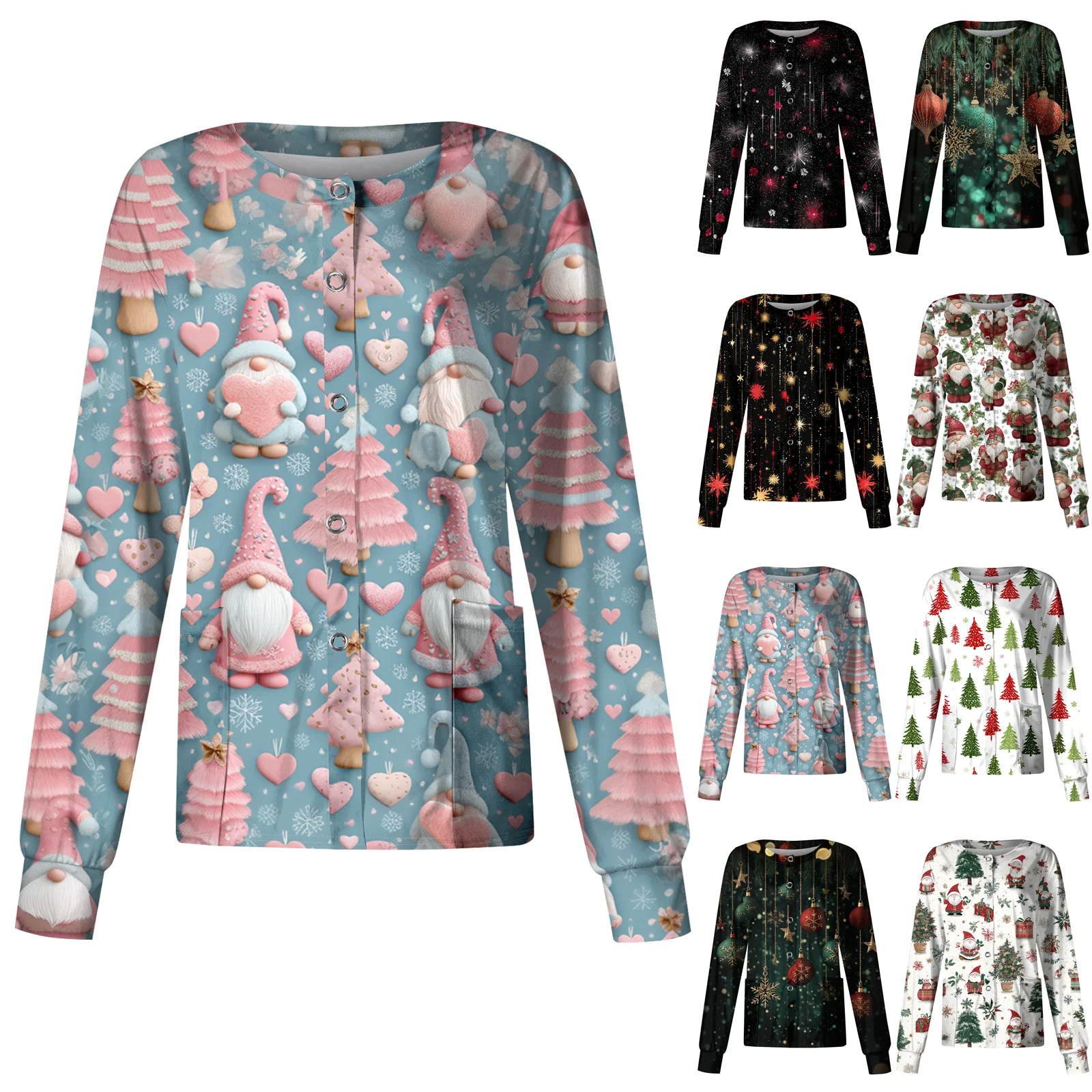 

Рождественский узор, рубашка с длинными рукавами для клинического ухода, рабочая форма для врача и медсестры, топ, больничная хирургическая одежда для стоматологического скраба