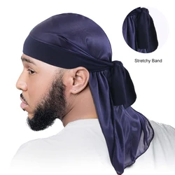 Men's Silky Durags Bandanas Turban Hat stretchy Wigs Satin Doo Rag Durag Unisex Pirate Hat Men Hip Hop Headband Biker Headwrap