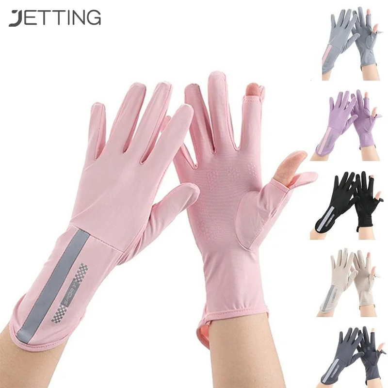 

Summer Sunscreen Gloves Women Thin Ice Silk Anti-ultraviolet Dew Finger Touch Screen Driving Riding Non-slip Breathable Gloves