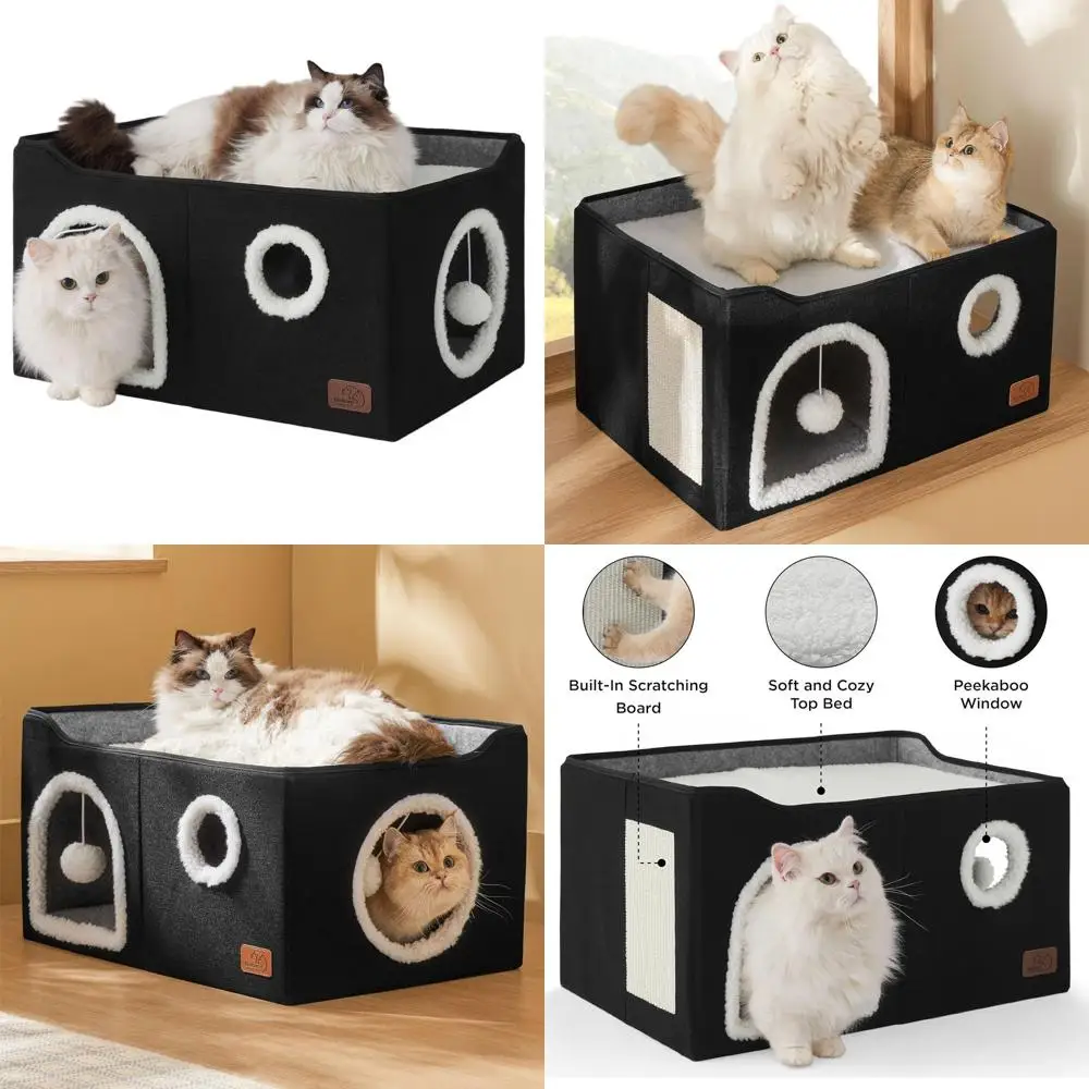 

Просторный домик-куб для кошек с когтеточкой и подвесным мячиком, складной, для нескольких кошек, 23.6x16.9x13