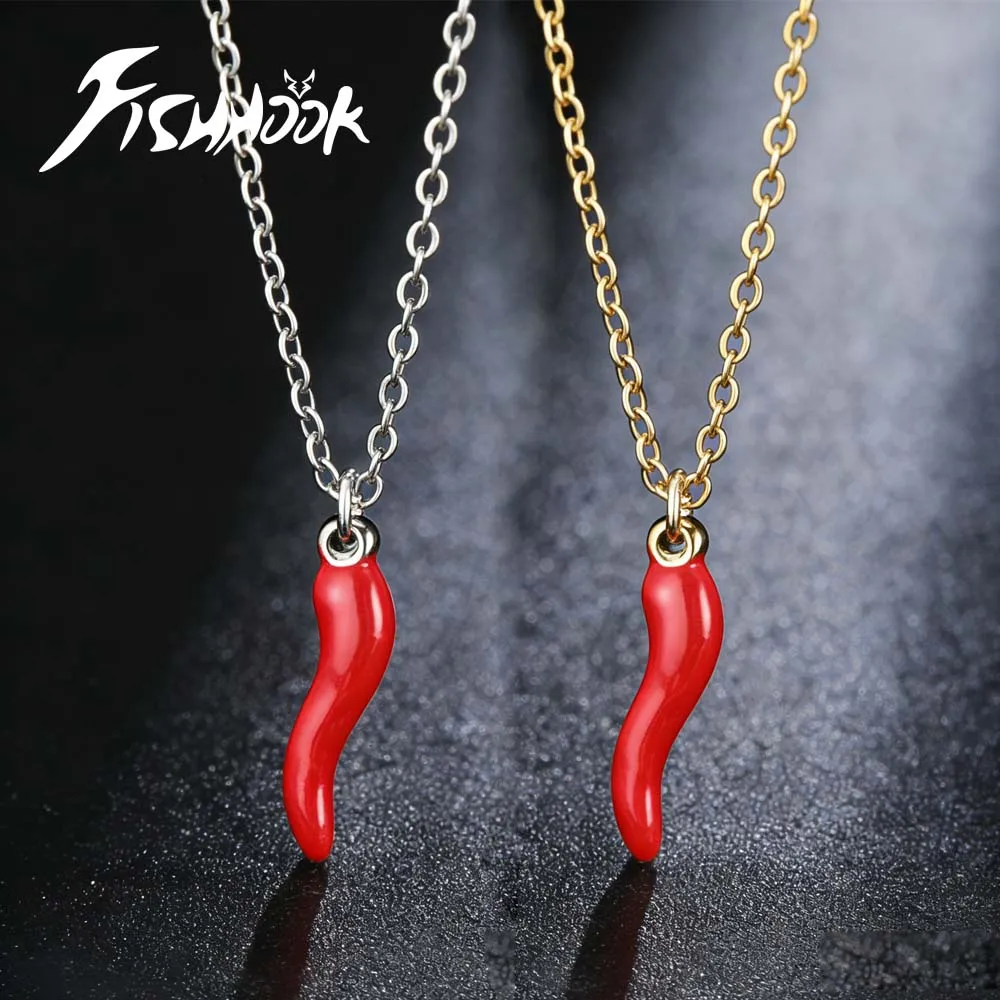 Lucky Italy Italian Cornicello Red Chili Pepper Necklace Gift For Woman Men Couple Stainless Steel Chain Pendant Jewelry