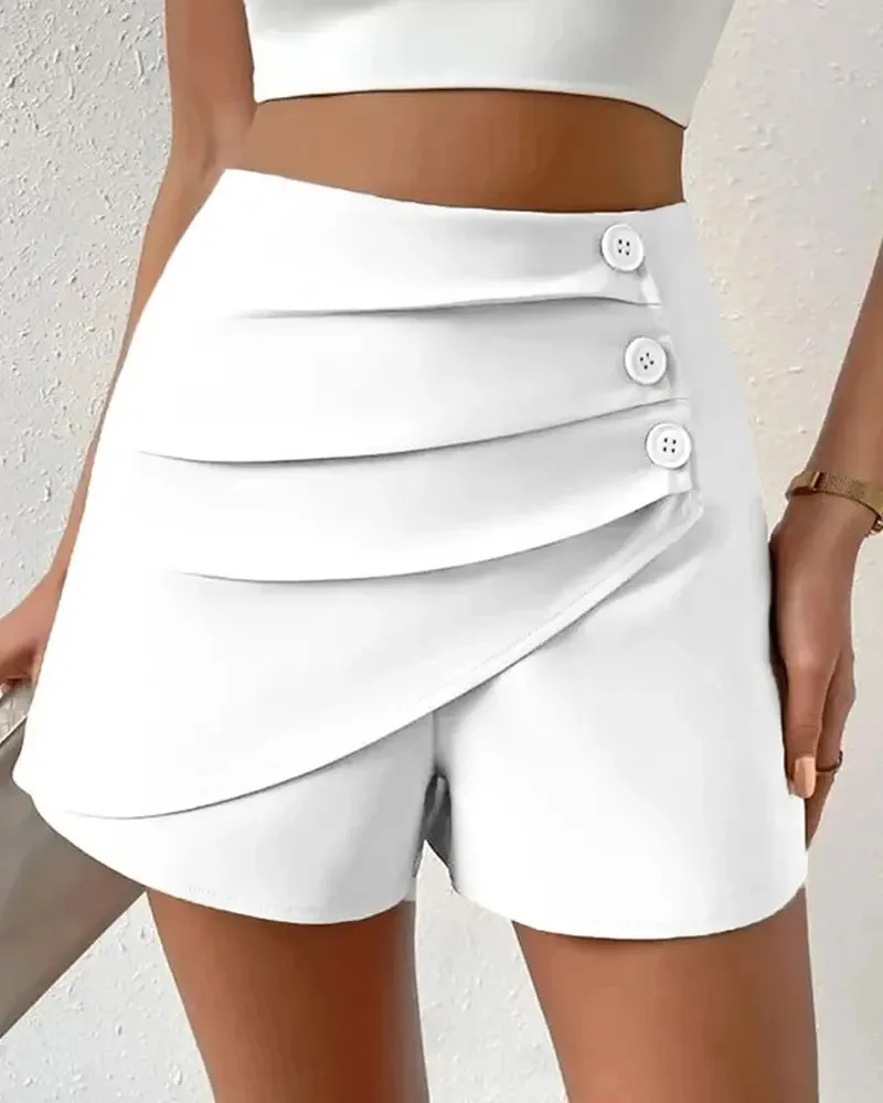 Short Shorts Women Shorts Skirt Pants A Line Slim Fit Streetwear Hip Wrap Button High Waist Elegant Splice Y2k Work 2025