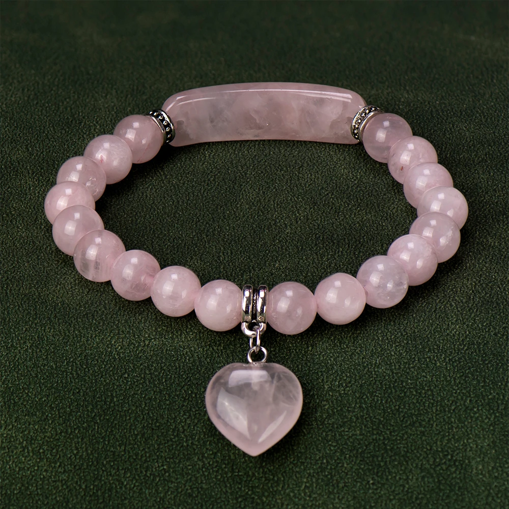 Natural Stone Crystal Bracelets Strand  Heart Italian Charm Beaded Matching Love Moonstone  Jade Summer For Women Jewelry Gift