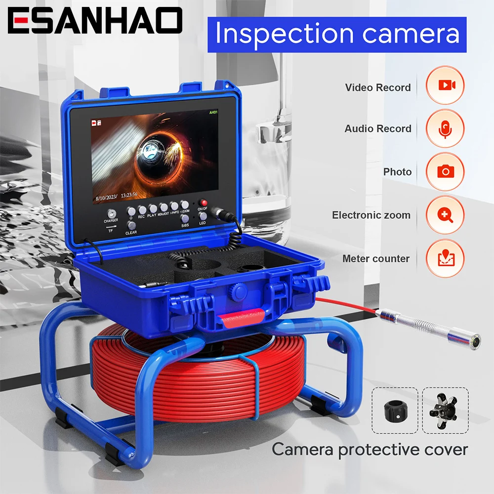 9'' Sewer Endoscope Camera with 512HZ Locator Meter Counter Self-Leveling DVR AHD 1080P Pipe Inspection 23MM Camera 4500MAH