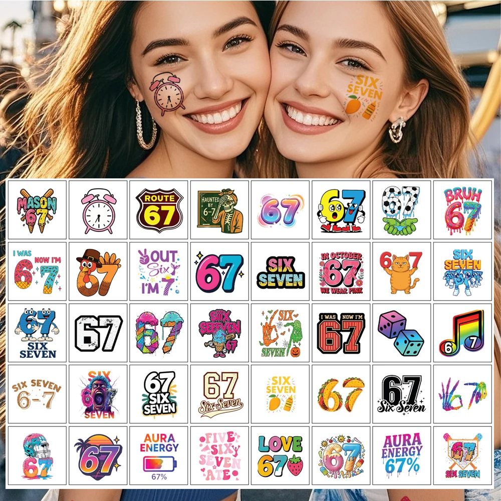 

40pcs/set Cartoon New Funny 67 Six Seven Temporary Tattoo Stickers For Body Art Tattoo Party Gifts Stickers