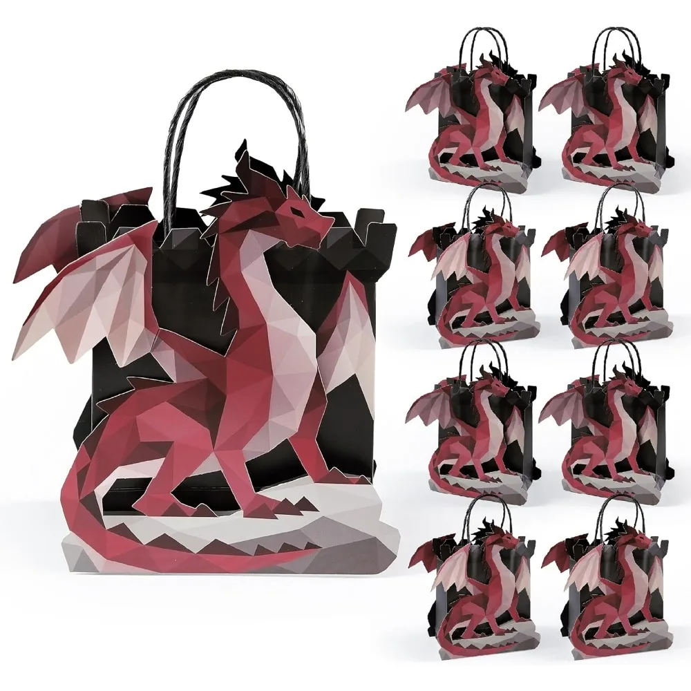 Sacs cadeaux géométriques Dragon, sacs de fête médiévaux Dragon, décorations, sacs de bonbons et friandises pour fête d'anniversaire sur le thème de la fantaisie, fournitures