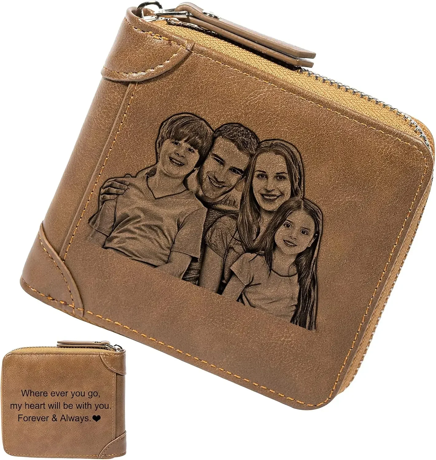 Portafoglio di lusso con immagine bifold con cerniera personalizzata incisa Portafoglio personalizzato con foto personalizzata da uomo Portafogli di alta qualità Compleanno per la festa del papà