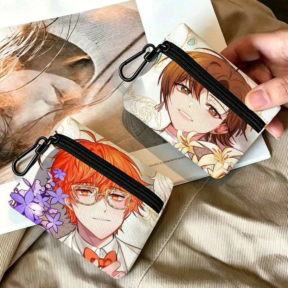 Game Mystic Messenger Portable Oxford Cloth Coin Purse Alloy Carabiner Hook Small Zipper Pouch For Backpack Belt Daily