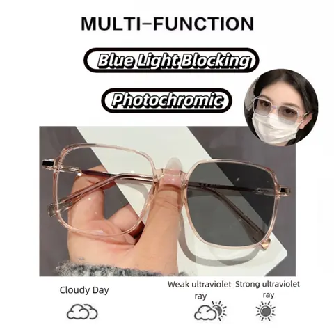 Gafas de sol fotocromáticas clásicas básicas para mujer, gafas con marco completo antiluz azul, gafas ligeras de moda