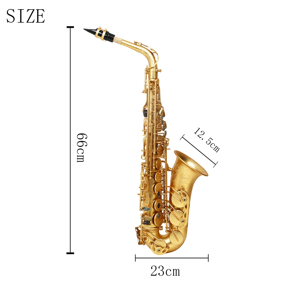 M MBAT Eb Alto Saxophone Matte Gold Lacquered Brass Body with Abalone Shell Keys with Hard Case for Saxophone Performance