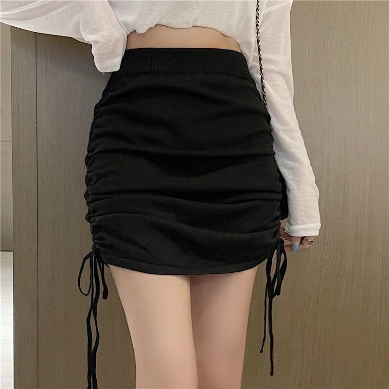 

Drawstring Short Women's Summer 2023 New High Waist Thin Hot Girl A-shaped Small Knitted Faldas Fashion Clothes for Women Skirts