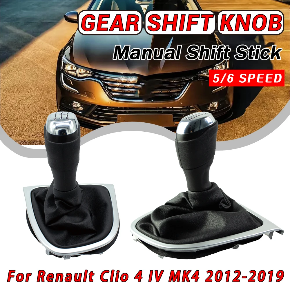 Pomo de palanca de cambios de 5/6 velocidades con funda para Renault Clio 4 IV MK4 2012-2019 LHD, accesorio para interior automotriz