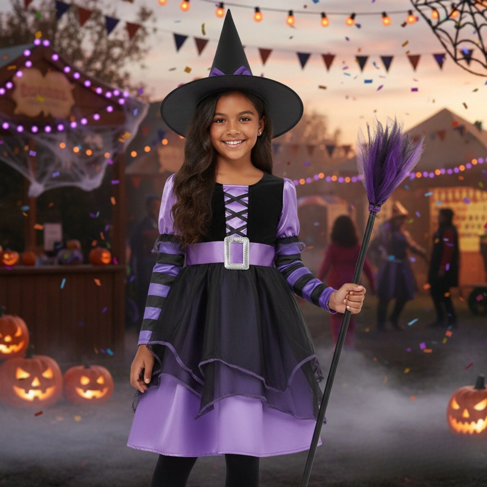 Halloween Vampire Costume for Kids Girls Devil Witch Gothic Ghost Bride Clothes Cosplay Vampire Pumpkin Party Clothing