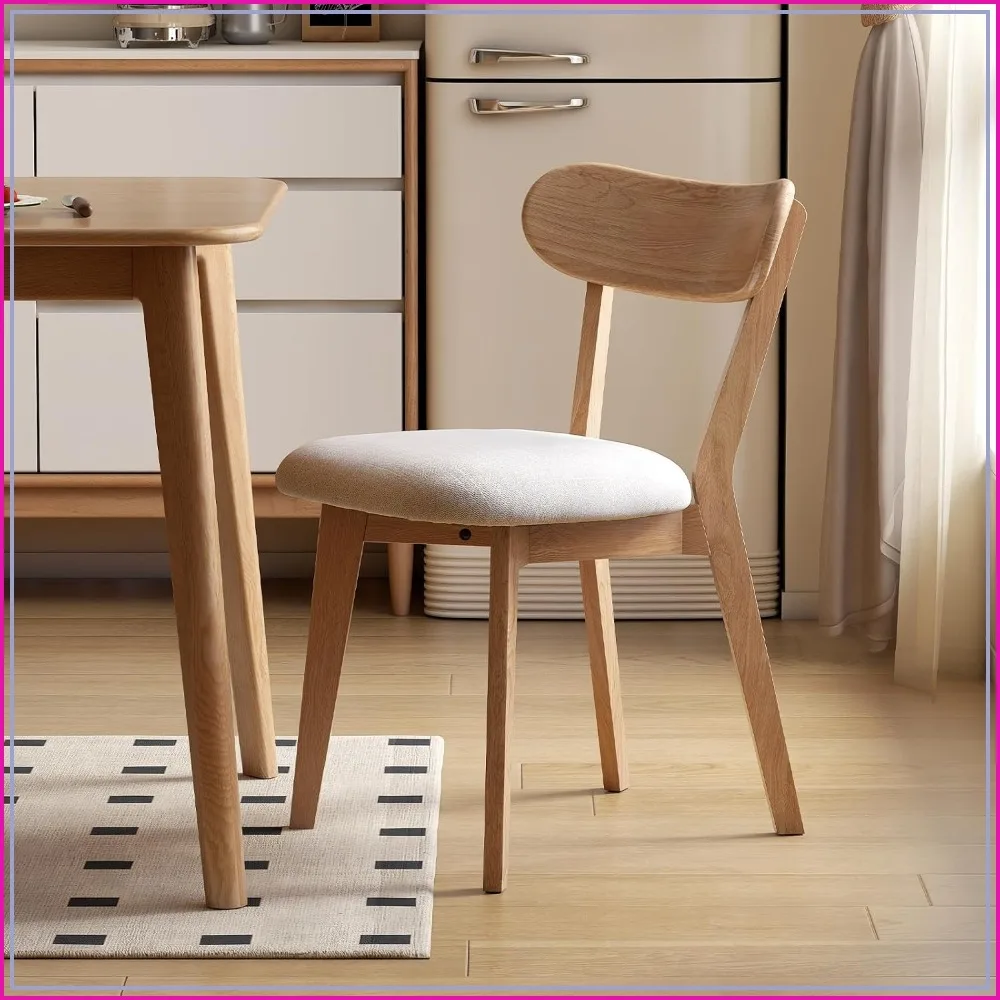 Solid Wood Upholstered Dining Chairs, Mid Century Modern Oak Curved Back for Kitchen, 1 Pack