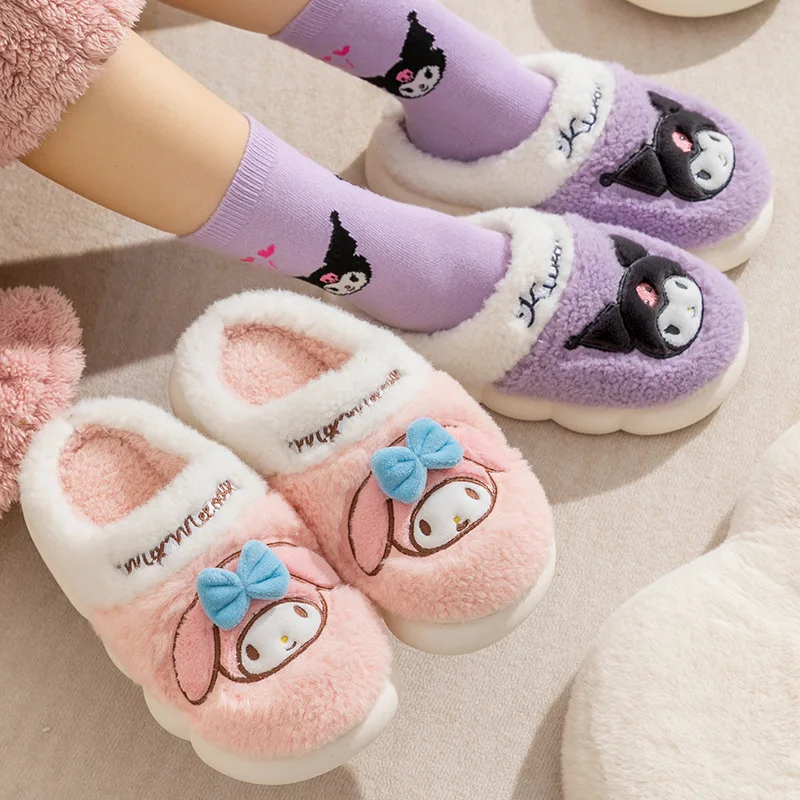 

Sanrios Hello Kittys детские тапочки Аниме зимняя детская обувь плюс бархатная хлопковая обувь домашняя Нескользящая сохраняющая тепло мультфильм Kawaii