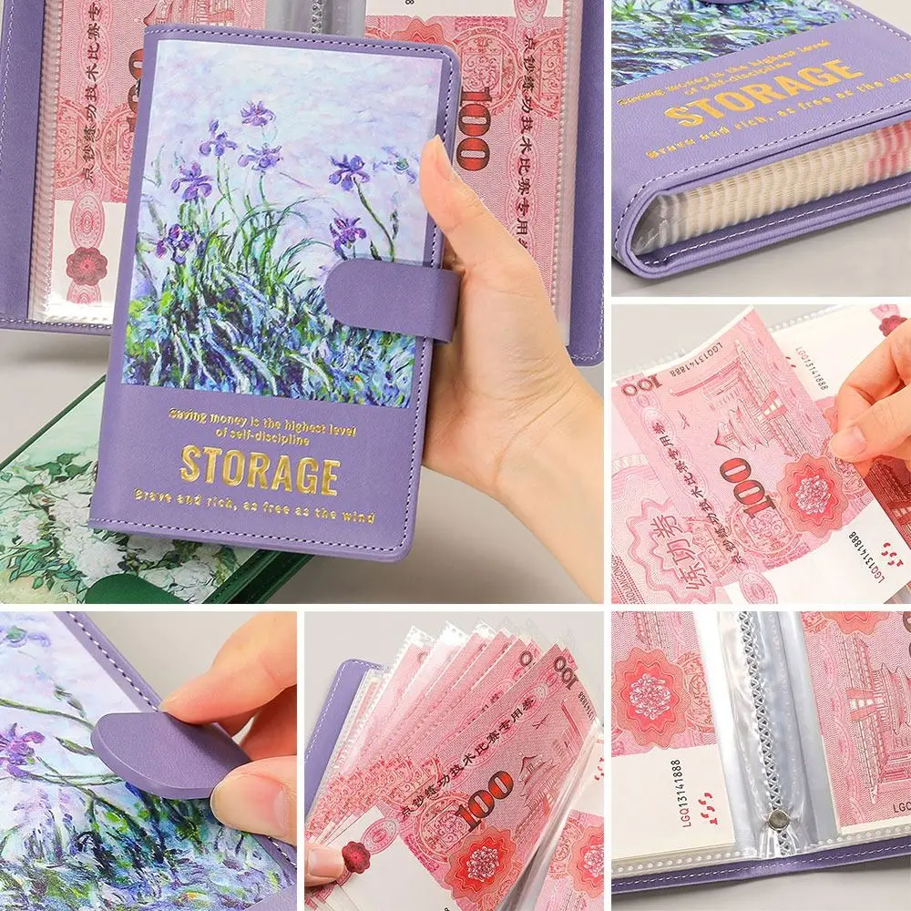 لوحة زيتية 100 ظرف لتوفير المال من تشالنغ PU توفير المال، أوراق تحديات توفير المال، قابلة لإعادة الاستخدام، مجلد ميزانية بسعة كبيرة #2