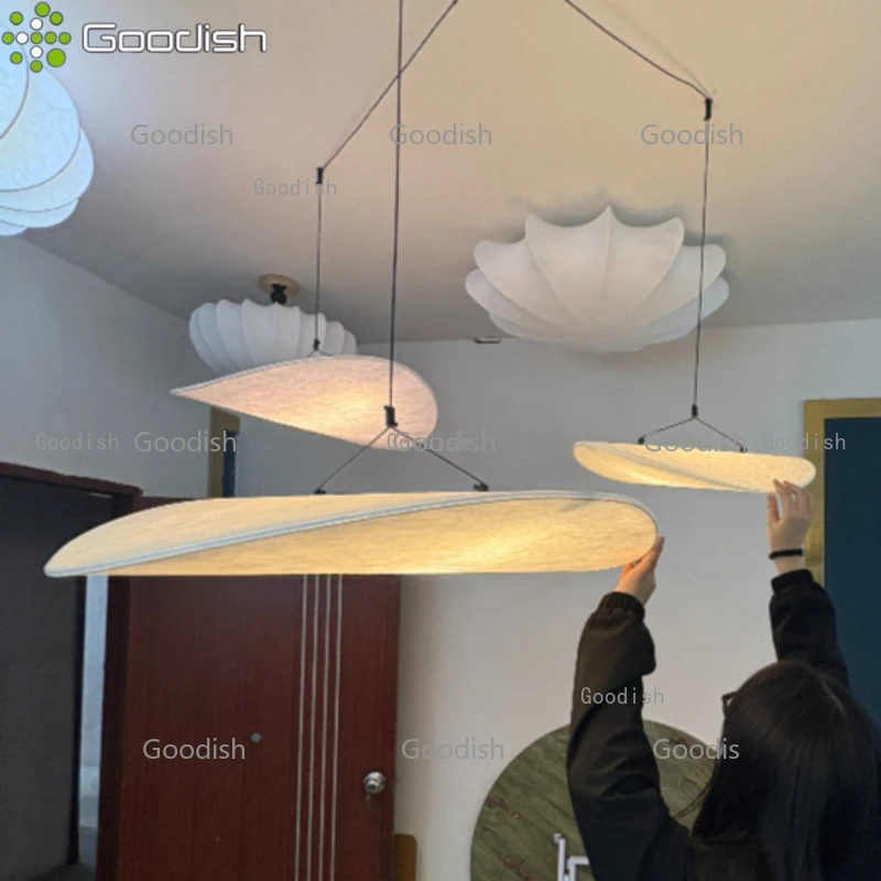 Wabi Sabi LED Silk Pendant Lights Japanese Fabric Leaf Lamps for Living Room Dining Bedroom Home Decoration Chandelier Lustre view 2