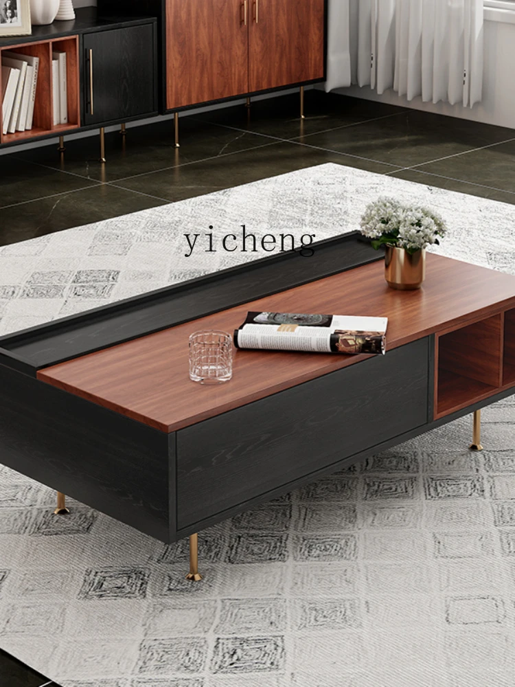 ZC Lifting Coffee Table Dual-Use Living Room Solid Wood Modern Simple Square Tea Table Table