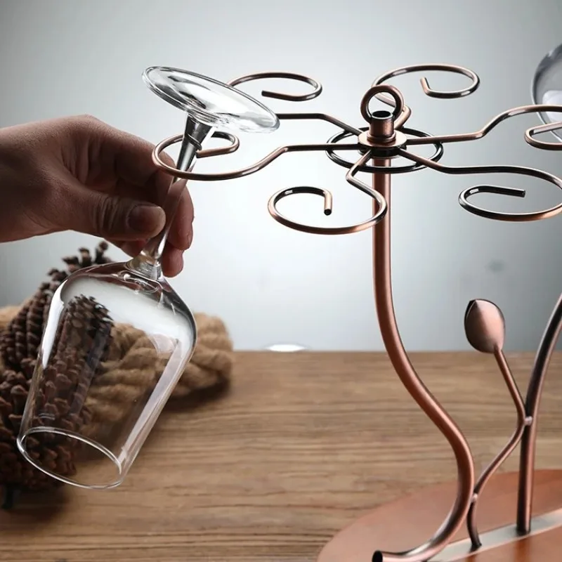 Solid Wood Wine Rack with Integrated Decanter Stand Creative Hanging Glass Holder European Style Decanter Rack for Home Decor