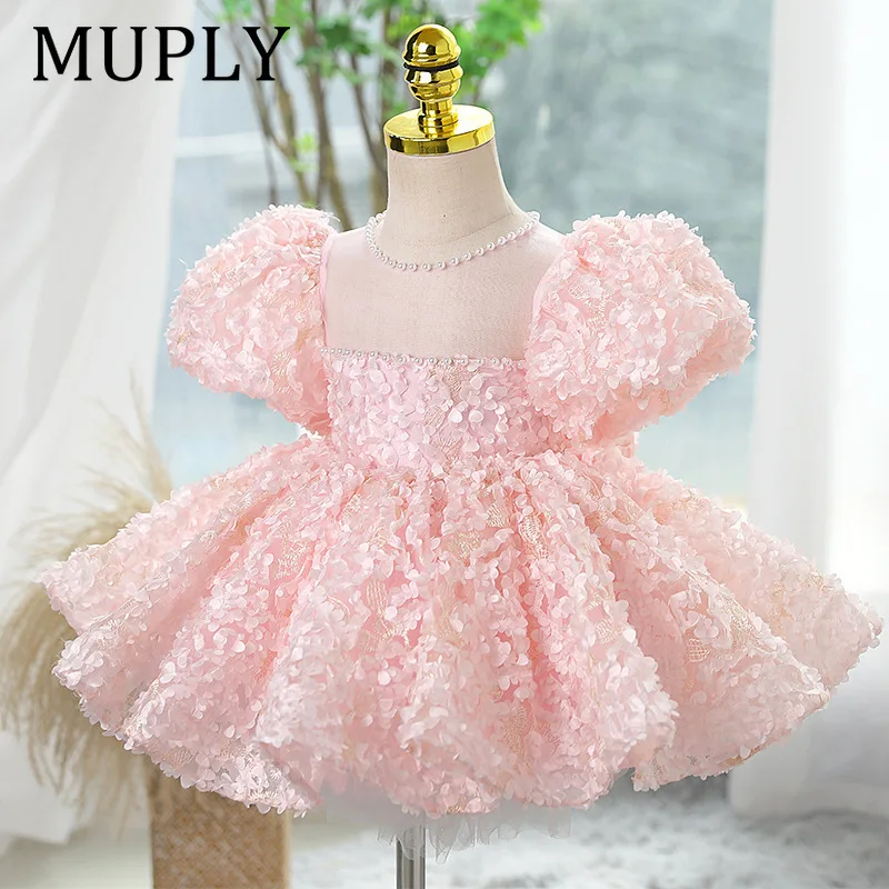 

Princess Birthday Party Dress Baby Girl Baptism Dress Pink Floral Lace Toddler Girl Christening Gown Infant Tutu Baptism Gown