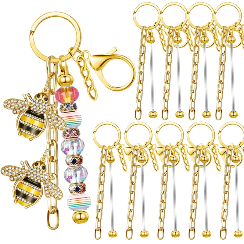 5PCS Outdoor Double Beadable Key Rods Blank Keychain Buckle DIY Handmade Bag Pendant Making Accessories Beads Not Included