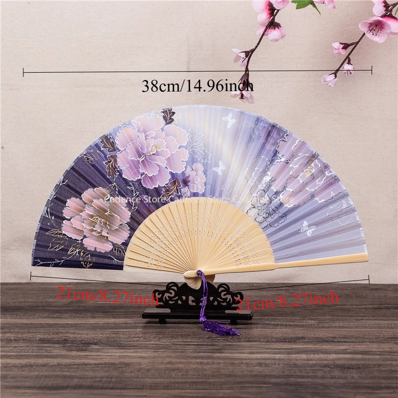 

Шелковый веер в китайском японском стиле, танцевальный ручной веер, винтажный бамбуковый складной ручной цветочный веер