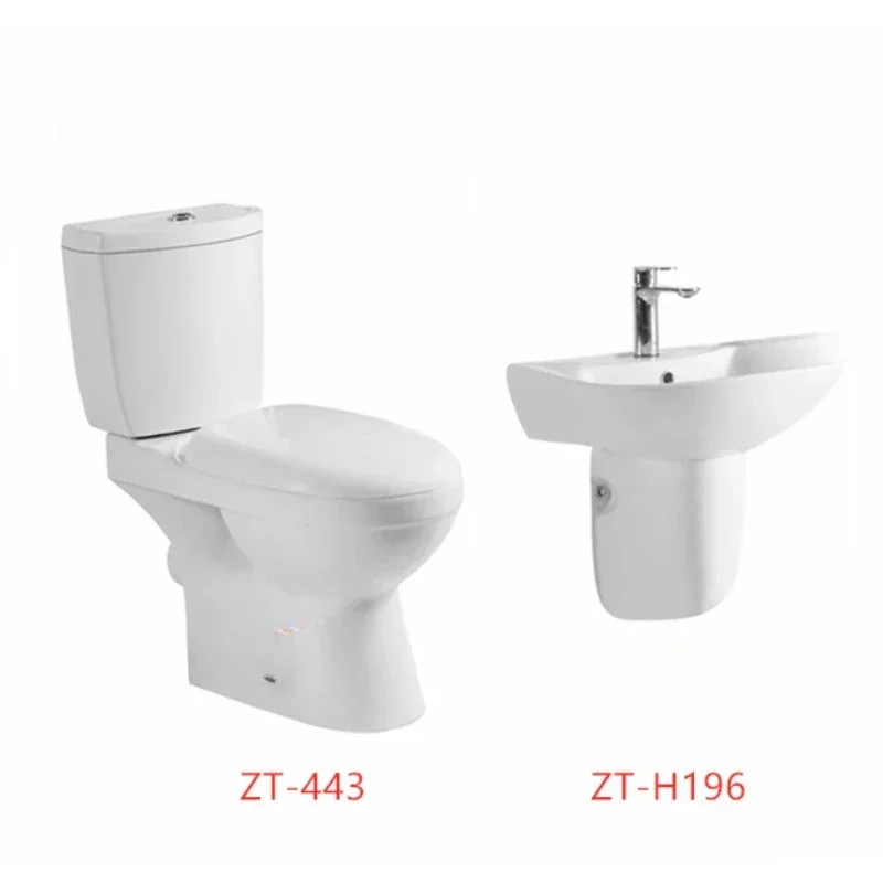 High-end ceramic two-piece public toilet with wall-mounted basin bathroom set