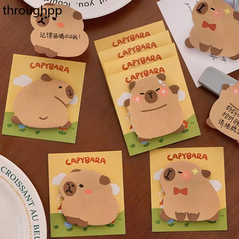 Bloc de notas Kawaii Capybara portátil, notas adhesivas creativas N Times, Bloc de notas de dibujos animados autoadhesivo duradero para estudiantes, 4 unids/lote por bolsa