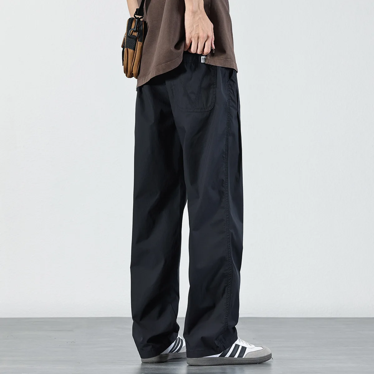 

Мужские прямые повседневные брюки на весну и осень, простые однотонные свободные брюки, эластичные универсальные широкие брюки, модные