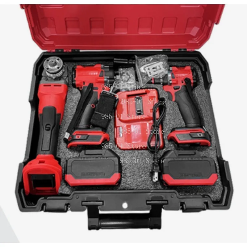 Professional Electric Tool Three Piece Set, Lithium Battery Brushless Drill, Wrench, Angle Grinder, Complete Set of Accessories